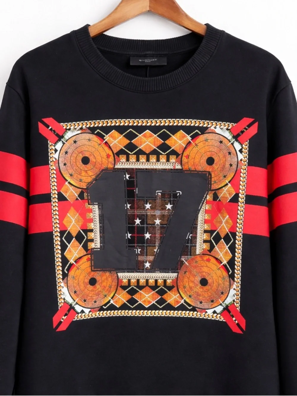 Givenchy Paris Graphic Sweatshirt “17” Black Red Stripe Cotton size M Streetwear - Picture 5 of 8